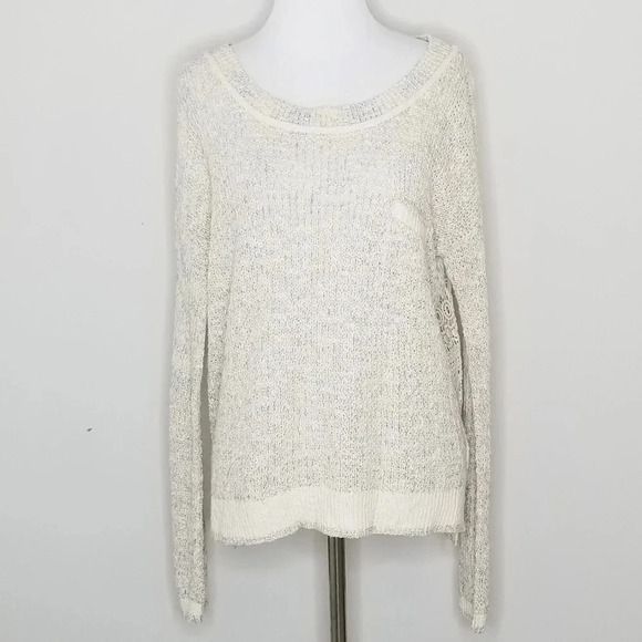 Free People Sweet Jane Cream Lace Back Pullover Sweater M - Picture 2 of 8